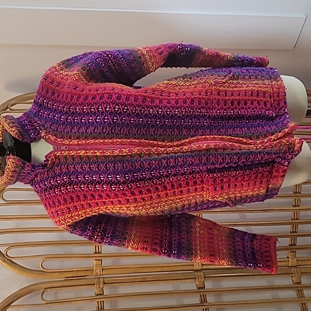 Vintage handmade knitted rainbow colored sweater with zipper